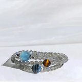 Cosmic Harmony Double-Layer Bracelet: Gray Moonstone, Aquamarine & Tiger's Eye