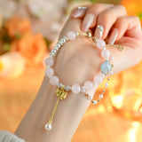 Celestial Virgo Grace Bracelet: Aquamarine & Rose Quartz