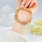 Celestial Taurus Prosperity Dream Bracelet: Yellow Rutilated Quartz & Strawberry Quartz