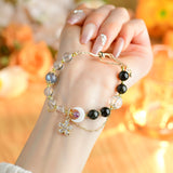 Celestial Gemini Harmony Bracelet: Clear Quartz, Obsidian & Moonstone