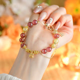 Celestial Leo Radiance Bracelet: Strawberry Quartz & Rutilated Quartz