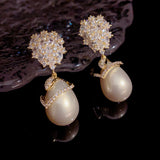 Luminous Champagne Pearl & Zircon Drop Earrings