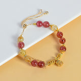 Celestial Leo Radiance Bracelet: Strawberry Quartz & Rutilated Quartz