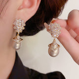 Luminous Champagne Pearl & Zircon Drop Earrings