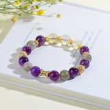 Celestial Virgo Insight Dream Bracelet: Amethyst-Citrine & Gray Moonstone