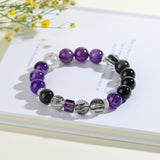 Celestial Capricorn Dream Bracelet: Amethyst, Black Rutilated Quartz & Obsidian