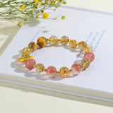 Celestial Taurus Prosperity Dream Bracelet: Yellow Rutilated Quartz & Strawberry Quartz