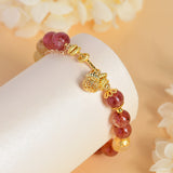 Celestial Leo Radiance Bracelet: Strawberry Quartz & Rutilated Quartz