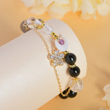 Celestial Gemini Harmony Bracelet: Clear Quartz, Obsidian & Moonstone