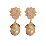 Luminous Champagne Pearl & Zircon Drop Earrings