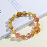 Celestial Taurus Prosperity Dream Bracelet: Yellow Rutilated Quartz & Strawberry Quartz