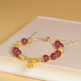 Celestial Leo Radiance Bracelet: Strawberry Quartz & Rutilated Quartz