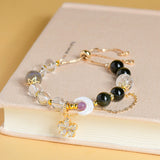Celestial Gemini Harmony Bracelet: Clear Quartz, Obsidian & Moonstone