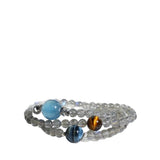 Cosmic Harmony Double-Layer Bracelet: Gray Moonstone, Aquamarine & Tiger's Eye