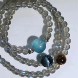 Cosmic Harmony Double-Layer Bracelet: Gray Moonstone, Aquamarine & Tiger's Eye