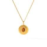 Tiger's Eye Sunflower Titanium Steel Pendant