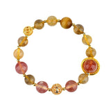 Celestial Taurus Prosperity Dream Bracelet: Yellow Rutilated Quartz & Strawberry Quartz